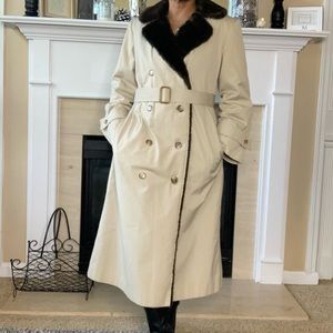 Vintage Halston III Double Breasted Faux Fur Trench Coat, 10